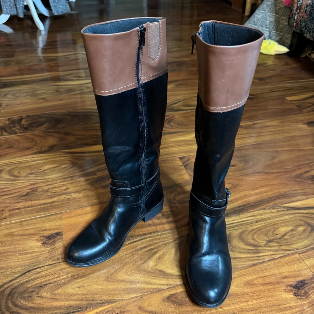 St. John's Bay Black and Brown Over the Knee Boots